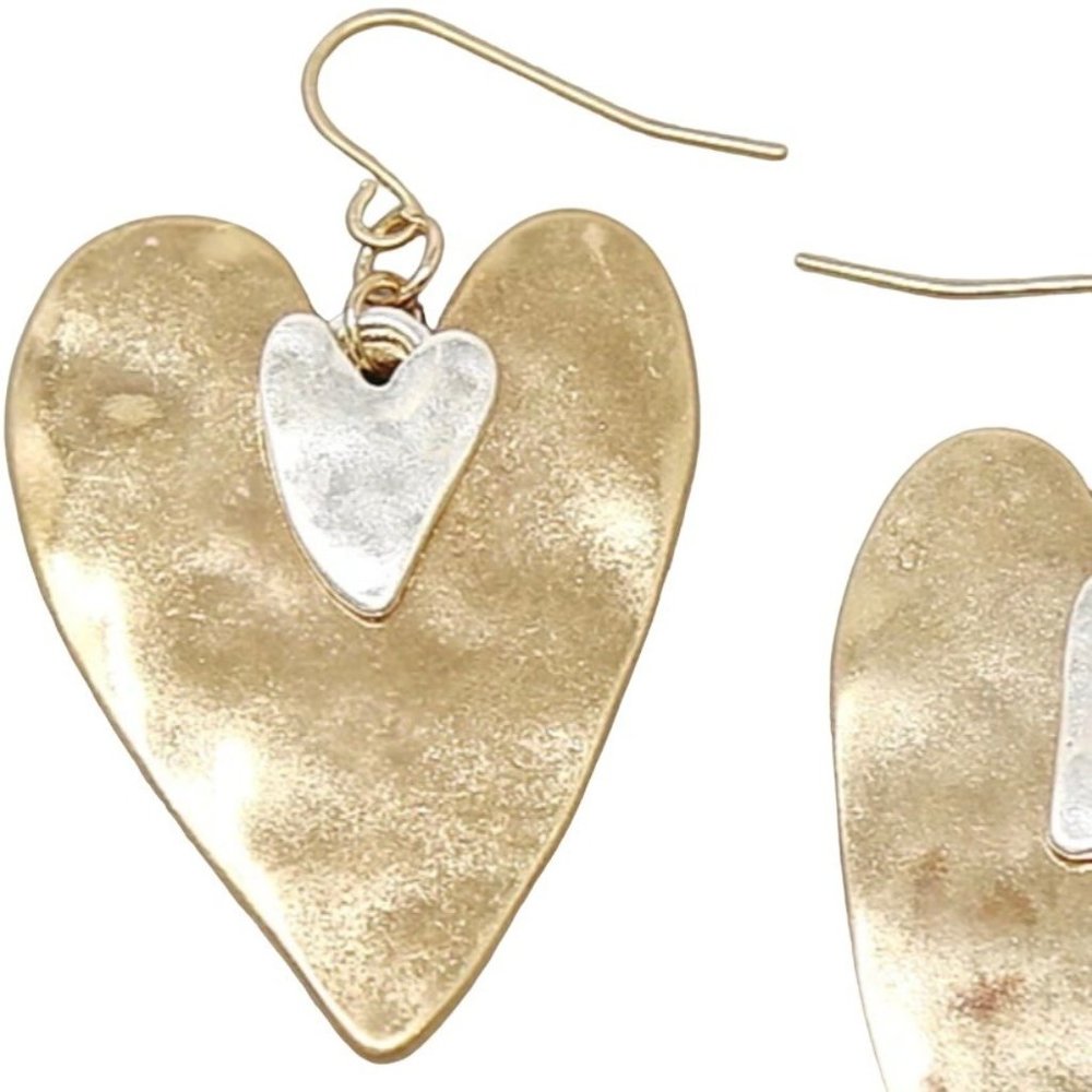 Viola Layered Hearts Dangle Earrings Gold Silver NWT